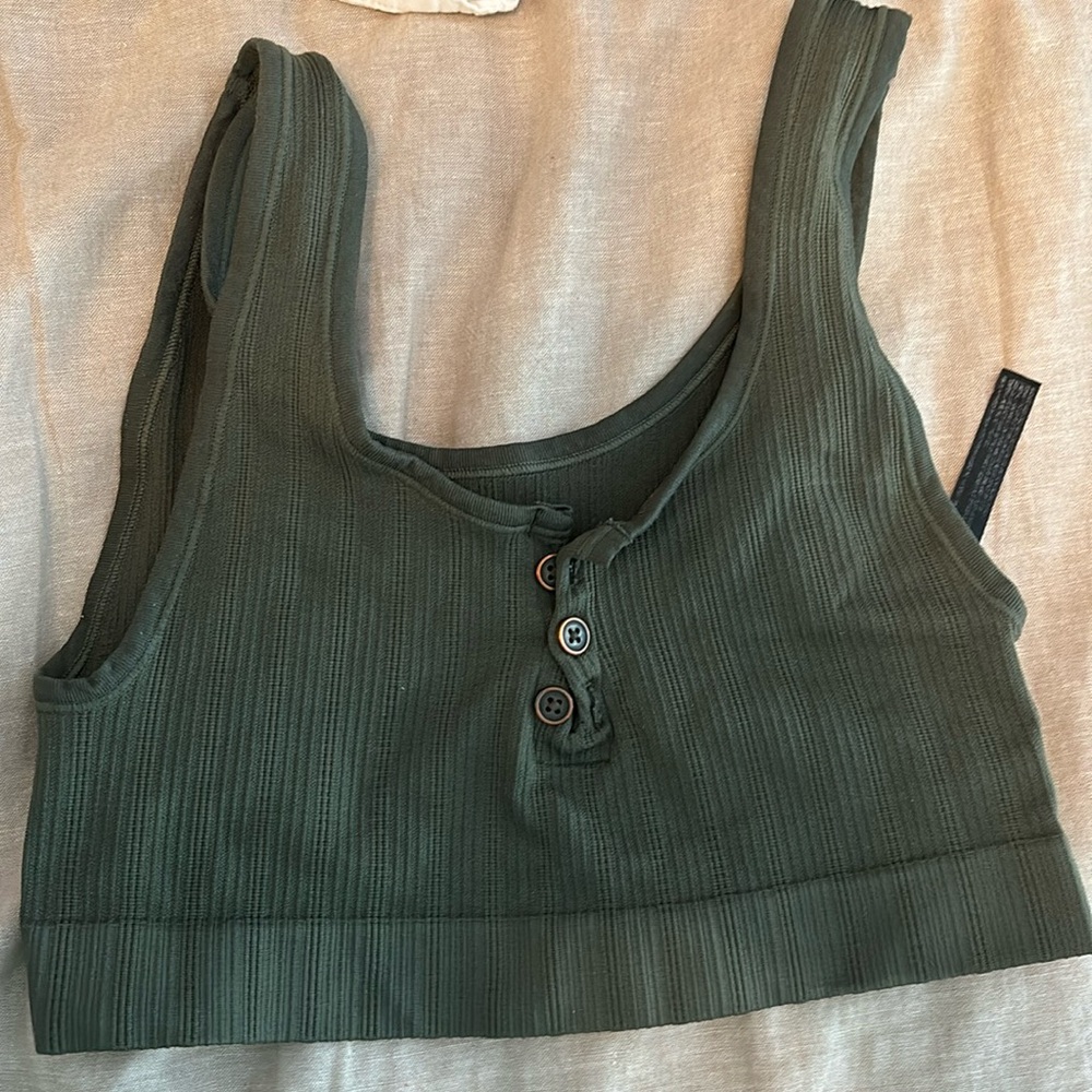 Green, button up, crop top bralette